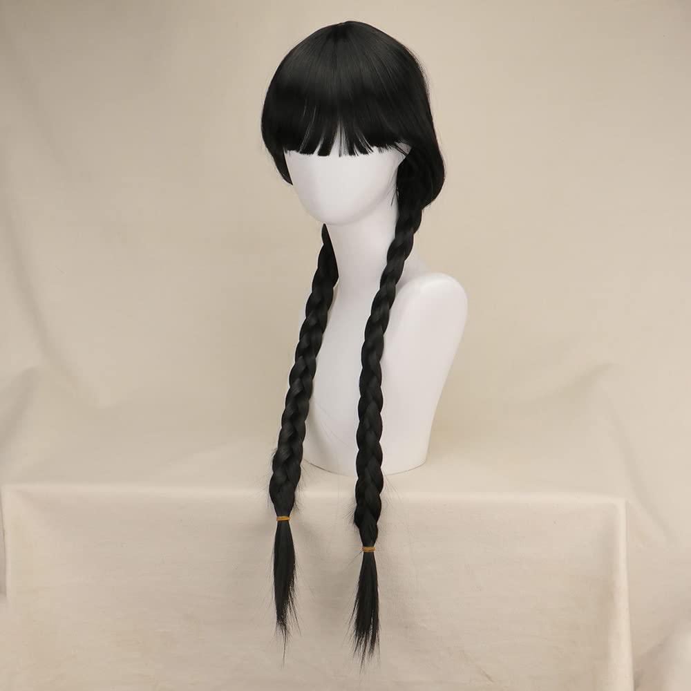 Wednesday Addams Braided Wig for Women & Girls – Realistic Black Synthetic Hair for Halloween & Cosplay