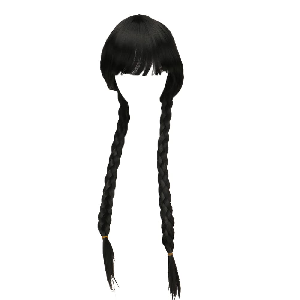 Wednesday Addams Braided Wig for Women & Girls – Realistic Black Synthetic Hair for Halloween & Cosplay