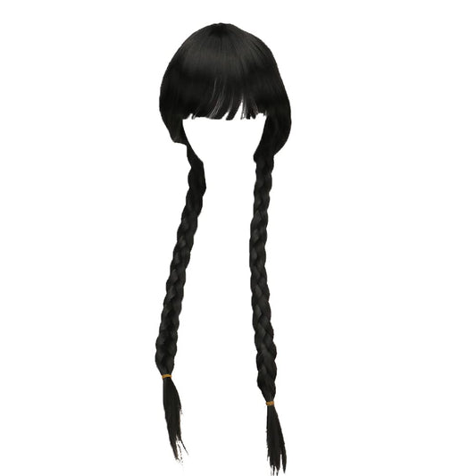 Wednesday Addams Braided Wig for Women & Girls – Realistic Black Synthetic Hair for Halloween & Cosplay