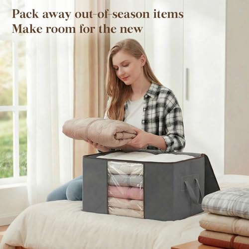 LIFEWIT Clothes Storage Bins with Lids 6-Pack – Foldable Fabric Storage Bags with Clear Window & Reinforced Handles (60L)