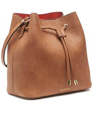 Calvin Klein Gabrianna Bucket Shoulder Bag – Vegan Leather Convertible Crossbody Purse (Caramel)