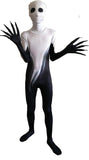 Kids Shadow Demon Halloween Costume – Unisex Black & White Ghost Bodysuit with Hood for Boys & Girls