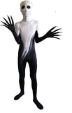 Kids Shadow Demon Halloween Costume – Unisex Black & White Ghost Bodysuit with Hood for Boys & Girls