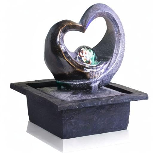 Modern RGB LED Tabletop Waterfall Fountain with Crystal Spin Ball – Polyresin Indoor Zen Decor (Black)