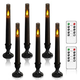 Grey Flameless Taper Candles with Remote – 6-Pack Flickering LED Candles for Weddings, Parties & Home Decor (9.45”)