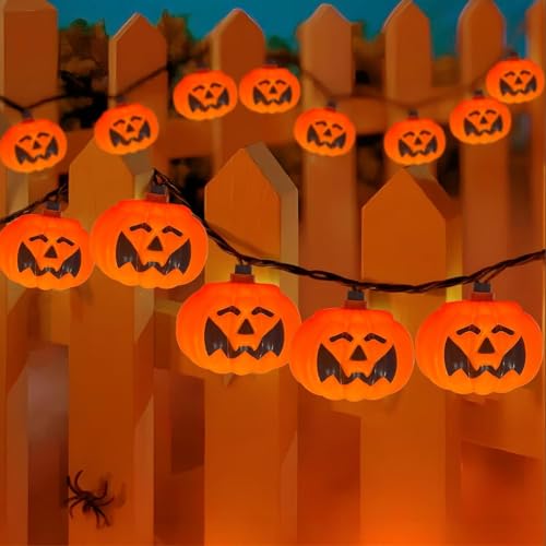 8.5FT Halloween Pumpkin Bat String Lights – 10 Orange Lanterns with Warm Glow & End-to-End Connection