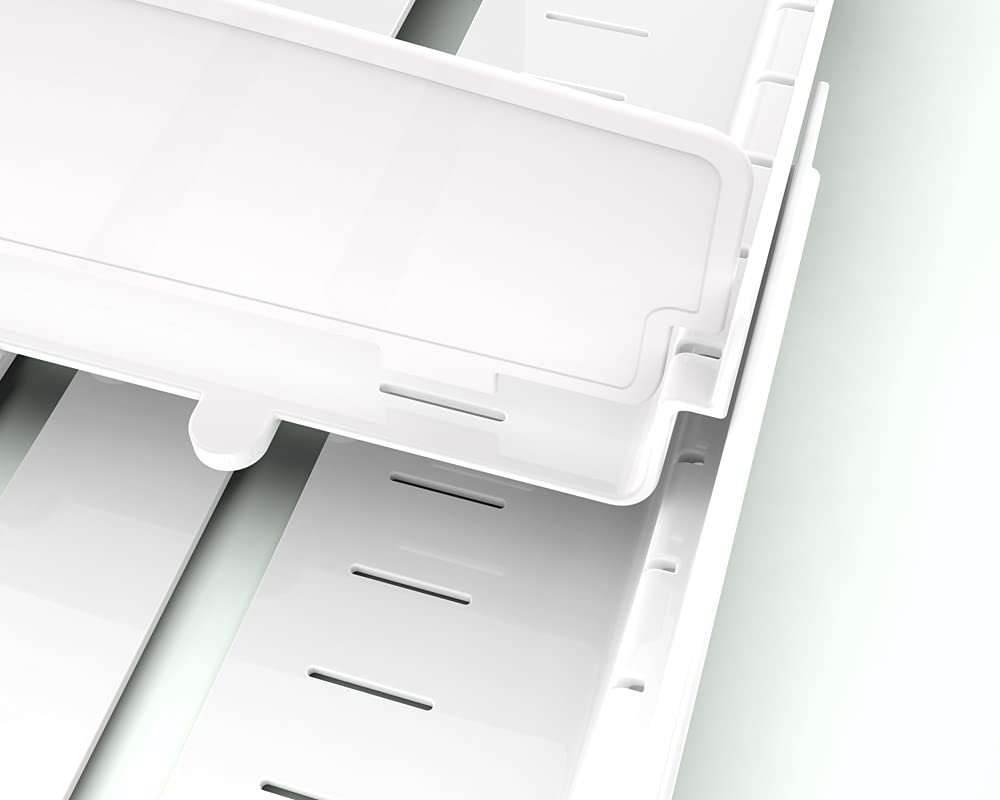 EVERIE Extendable Food Container Lid Organizer – Adjustable Cabinet & Drawer Storage with Removable Dividers (White)