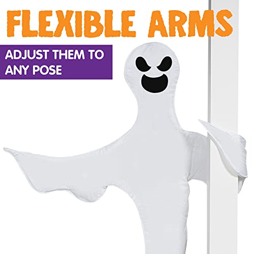 Happy Halloween Tree Ghost Decoration – 53” White Wrap-Around Ghost with Adjustable Arms (Weatherproof Outdoor Decor)