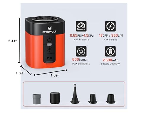 Portable Electric Air Pump with LED Camping Light – Rechargeable Mini Inflator for Air Mattresses, Pool Floats & Camping Gear