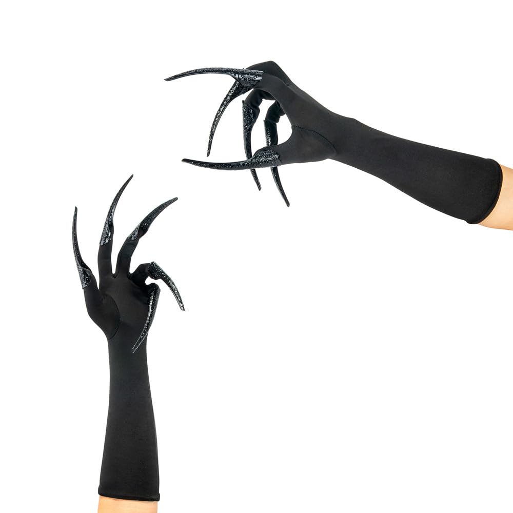 Gothic Vampire Claw Gloves Set – 10pcs Long Finger Claws with Black Stretch Gloves for Halloween & Cosplay