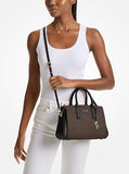 Michael Kors Laila Small Satchel Bag – Signature Logo Canvas with Gold-Tone Hardware (Brown/Black)