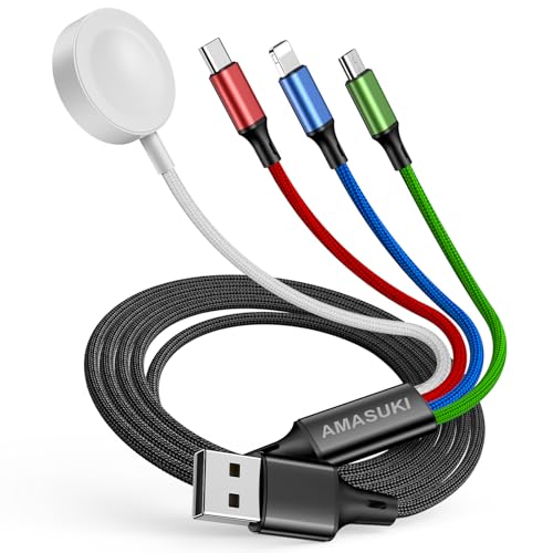 4-in-1 Universal Charging Cable with Apple Watch Charger – USB-C, Lightning & Micro USB Multi Cable (4FT)