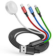 4-in-1 Universal Charging Cable with Apple Watch Charger – USB-C, Lightning & Micro USB Multi Cable (4FT)