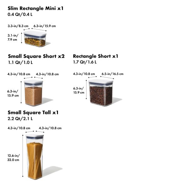 Airtight POP Food Storage Containers Set – 5-Piece Stackable Pantry Canisters (White)