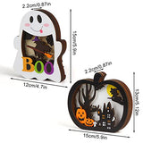 Wooden Halloween Pumpkin & Ghost Lantern Set – Light-Up Table Decorations with Warm Glow