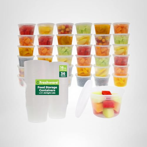 Freshware 16oz Deli Food Storage Containers – 36 Pack BPA-Free Leak-Proof Set