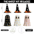 Ceramic Ghost Halloween Décor Set – 3-Piece Light Yellow Ghost Figurines with Witch Hats & Tea Lights