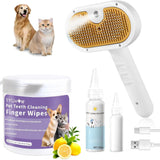 Universal 3-in-1 Pet Steam Brush – Spray Hair Removal Comb with Waterless Shampoo & Ear Cleaning Towel for Dogs & Cats