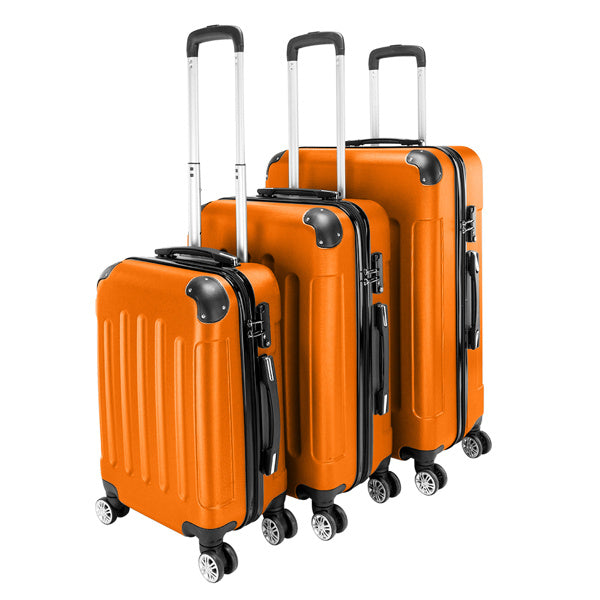 3-in-1 ABS Hard Shell Luggage Set – Lightweight Spinner Suitcases (20", 24", 28") – Orange