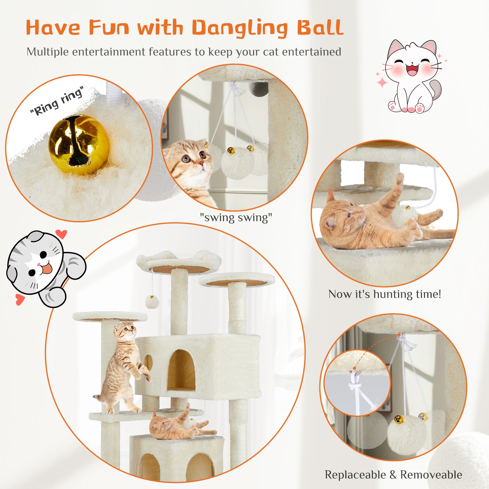 Multi-Functional Cat Treehouse – Cat Climbing Frame with Condo, Platforms, Scratching Posts & Cozy Resting Areas for Indoor Cats