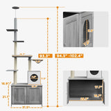 PawHut 2-in-1 Cat Tree with Litter Box Enclosure – Floor-to-Ceiling Cat Tower with Condo, Hammock, Scratching Posts & Platforms (Gray)