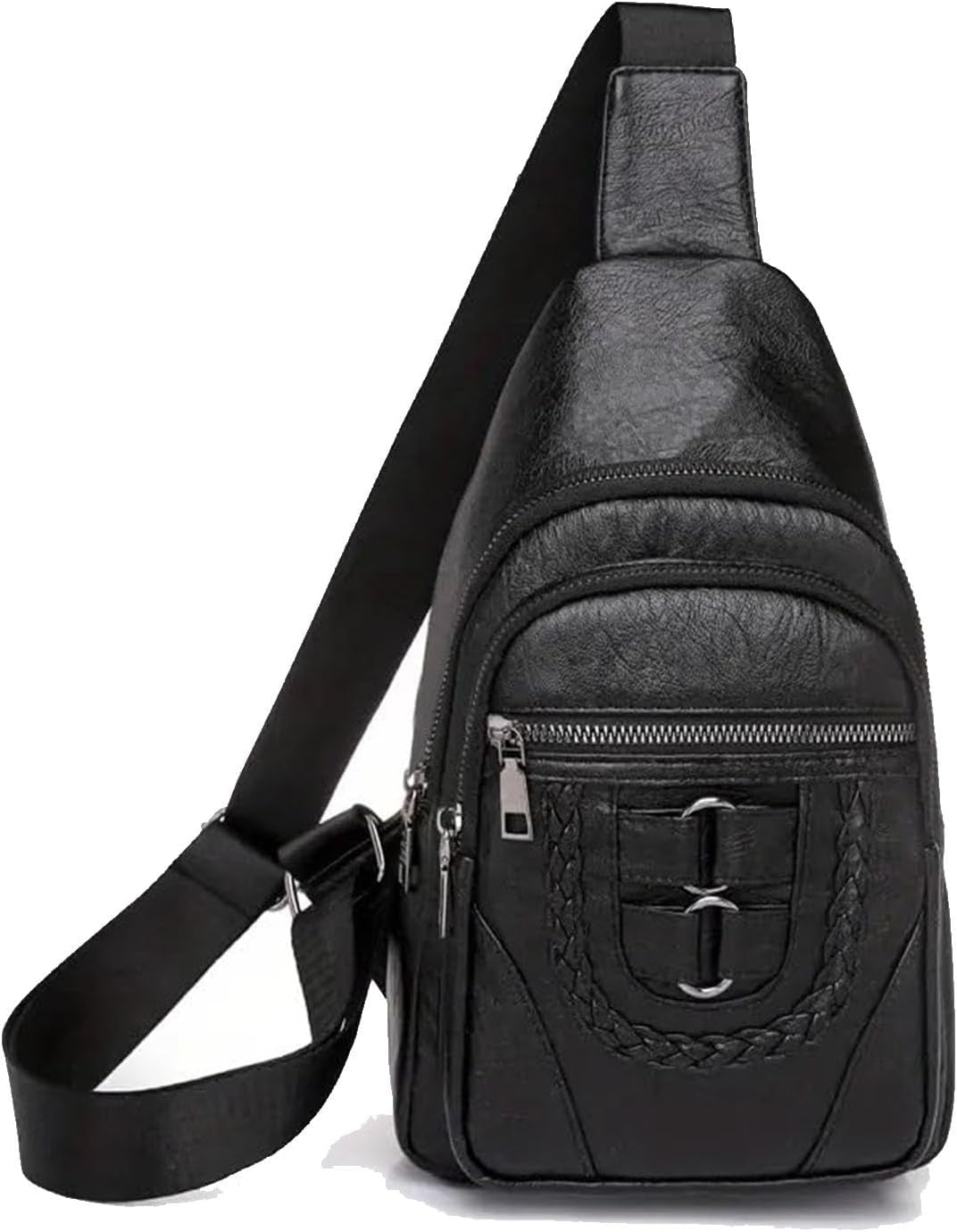 Women’s Sling Bag 🎒 Multi-Pocket Crossbody Purse – Vegan Retro Leather Braided Backpack for Travel
