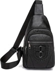 Women’s Sling Bag 🎒 Multi-Pocket Crossbody Purse – Vegan Retro Leather Braided Backpack for Travel