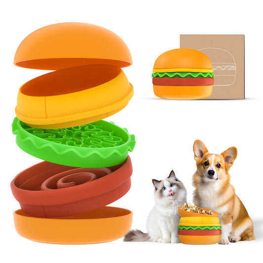 Hamburger Appearance Pet Cat & Dog Bowl – Multi-Layer 5-in-1 Feeding Bowl Set, Fun & Practical Design for Pets