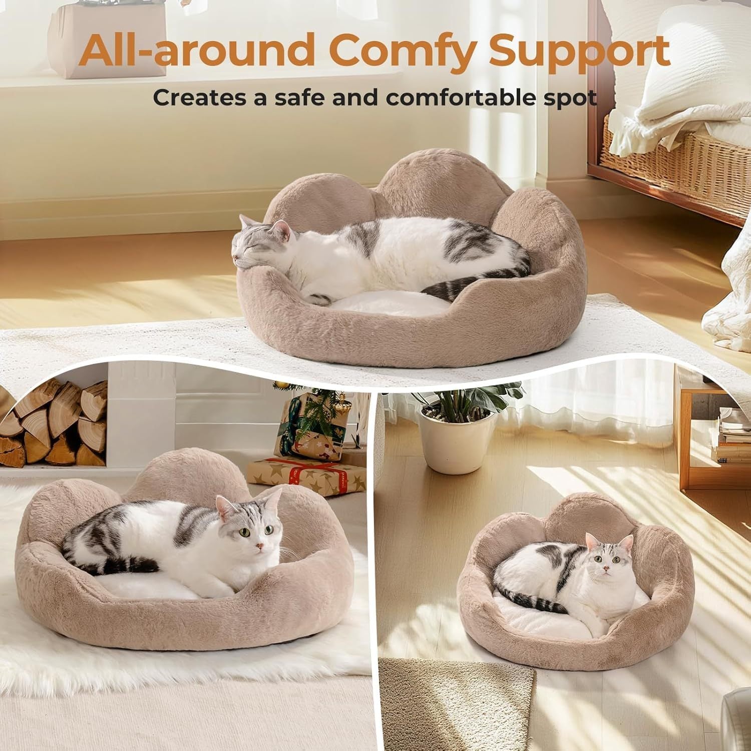 Mewoofun Round Cat Bed – 23" Washable Fluffy Pet Couch with Anti-Slip Bottom for Indoor Cats, Kittens & Small Dogs