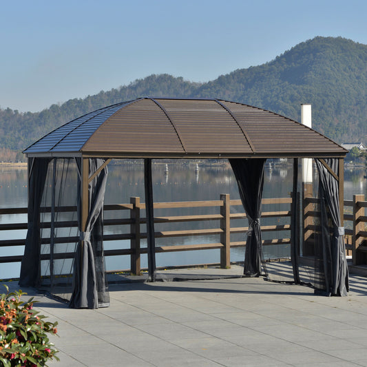 10 × 13 ft Hardtop Gazebo – Steel Roof Canopy with Curtains, Netting, Aluminum Frame, Ceiling Hook, Gray