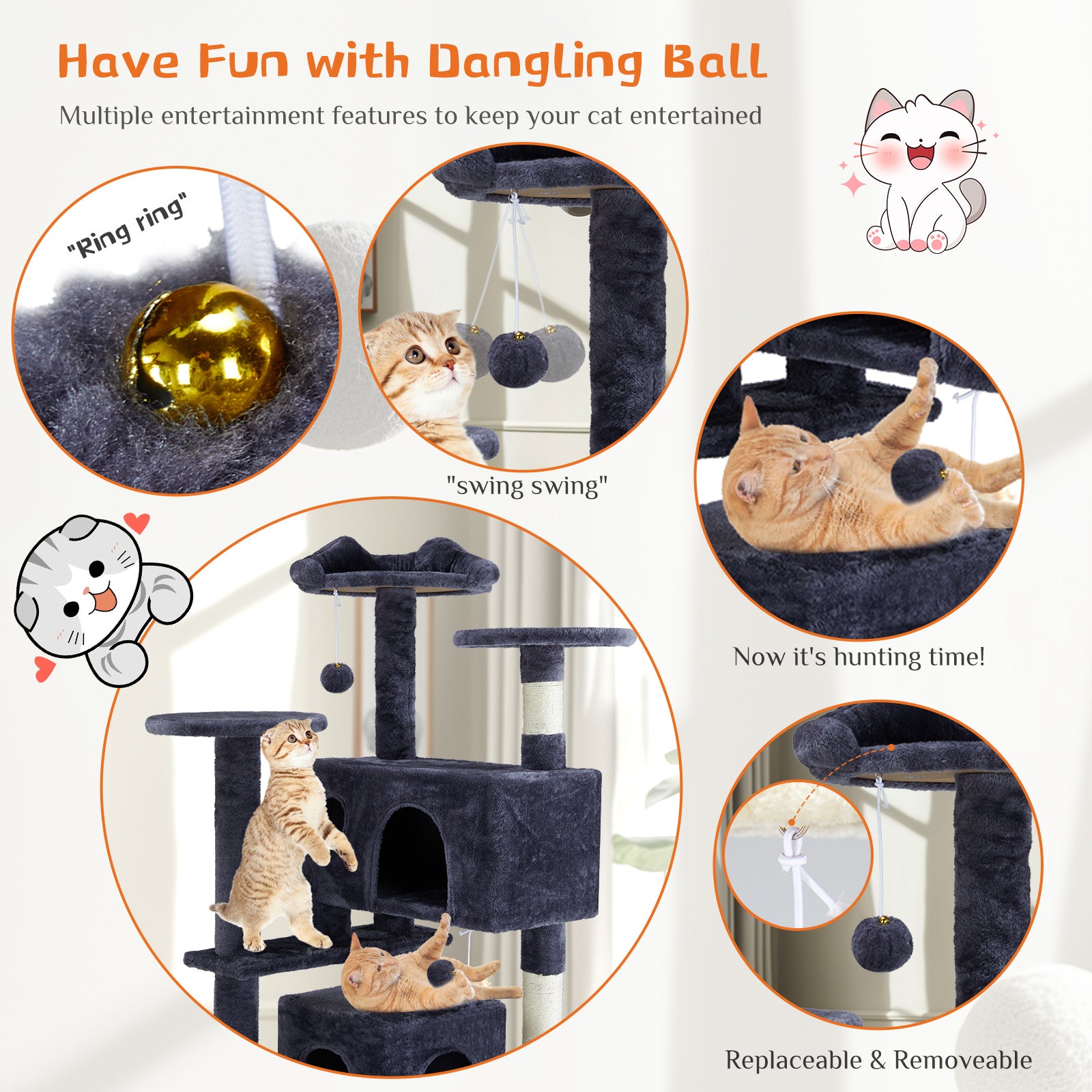 Multi-Functional Cat Treehouse – Cat Climbing Frame with Condo, Platforms, Scratching Posts & Cozy Resting Areas for Indoor Cats