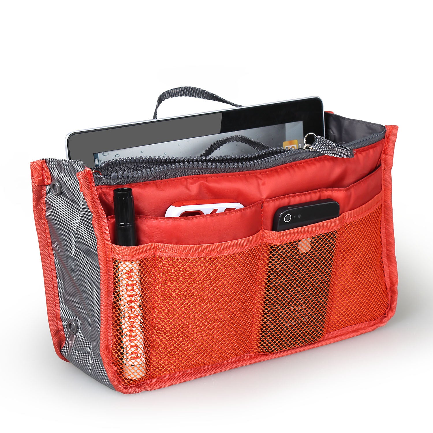Women’s Travel Insert Handbag Organizer 👜 Multi-Pocket Makeup & Toiletry Purse Liner with Hand Strap
