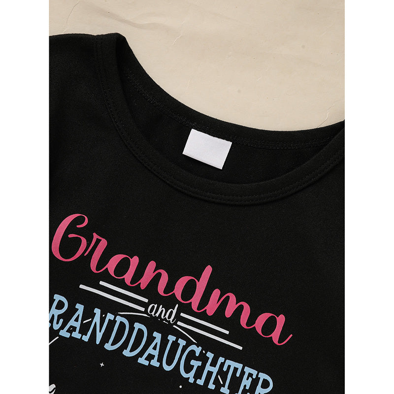 Kids Grandma & Granddaughter Matching Outfit – Letter & Heart Print Long Sleeve Top + Pants Set, 2-Piece Comfy Loungewear