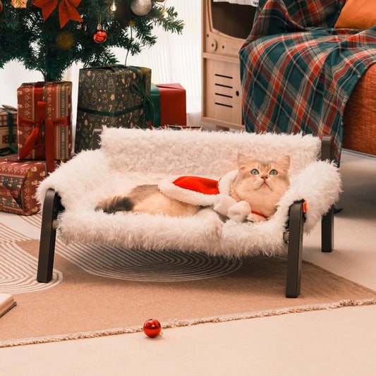 Mewoofun Raised Cat Bed – Elevated Plush Sofa with Non-Slip Bottom, Washable Cushion & 44 lbs Support for Cats & Small Dogs