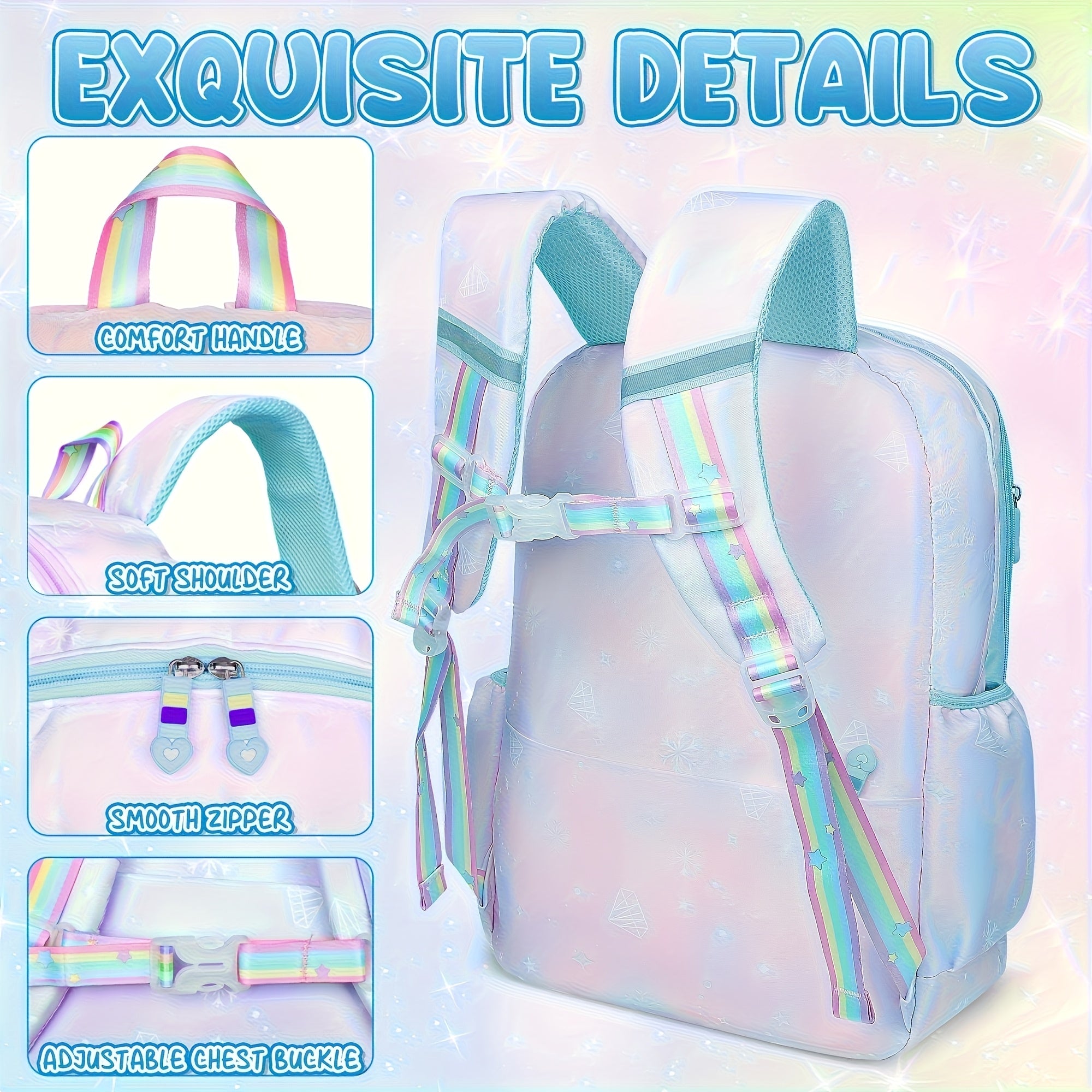Cinnamoroll Blue Backpack Set – Large Capacity Teen School Bag with 6 Badges & Stationery Cards