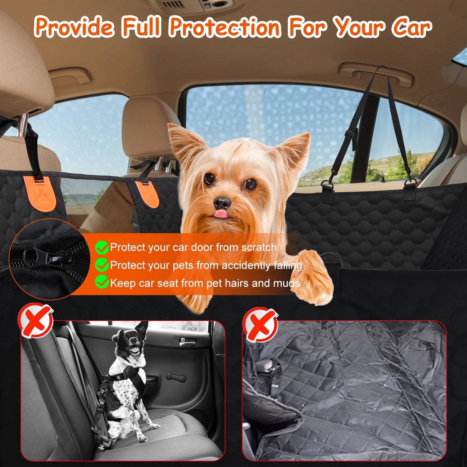 Dog Car Back Seat Cover – Waterproof 600D Oxford Cloth Protector with Zipper Mesh Window, Storage Bags & Side Flaps for Cars, Trucks & SUVs