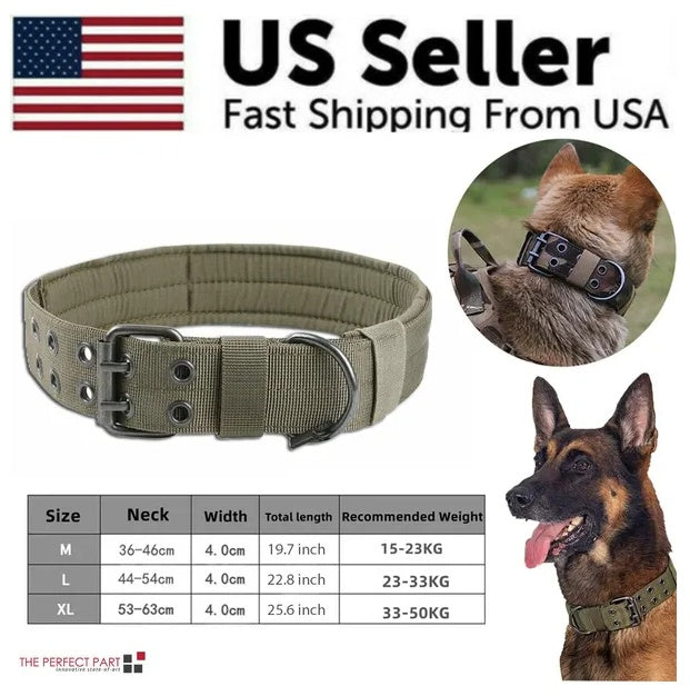 Wide Tactical Heavy-Duty Nylon Dog Collar – K9 Military-Grade Large Dog Collar with Metal Buckle & Adjustable Strap