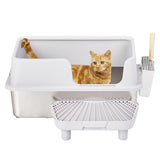 Extra-Large Stainless Steel & Plastic Litter Box with Snap-On Enclosure, Spatula & Foot Pad – Grey (61 × 40 × 33 cm)