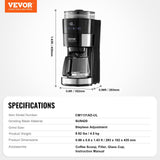 Vevor 10-Cup Drip Coffee Maker ☕ Programmable Coffee Machine with 3 Brew Strength Control – Home & Office