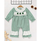 Newborn Baby Girl Long Sleeve Bodysuit – Green Plaid Clover Print One-Piece Outfit
