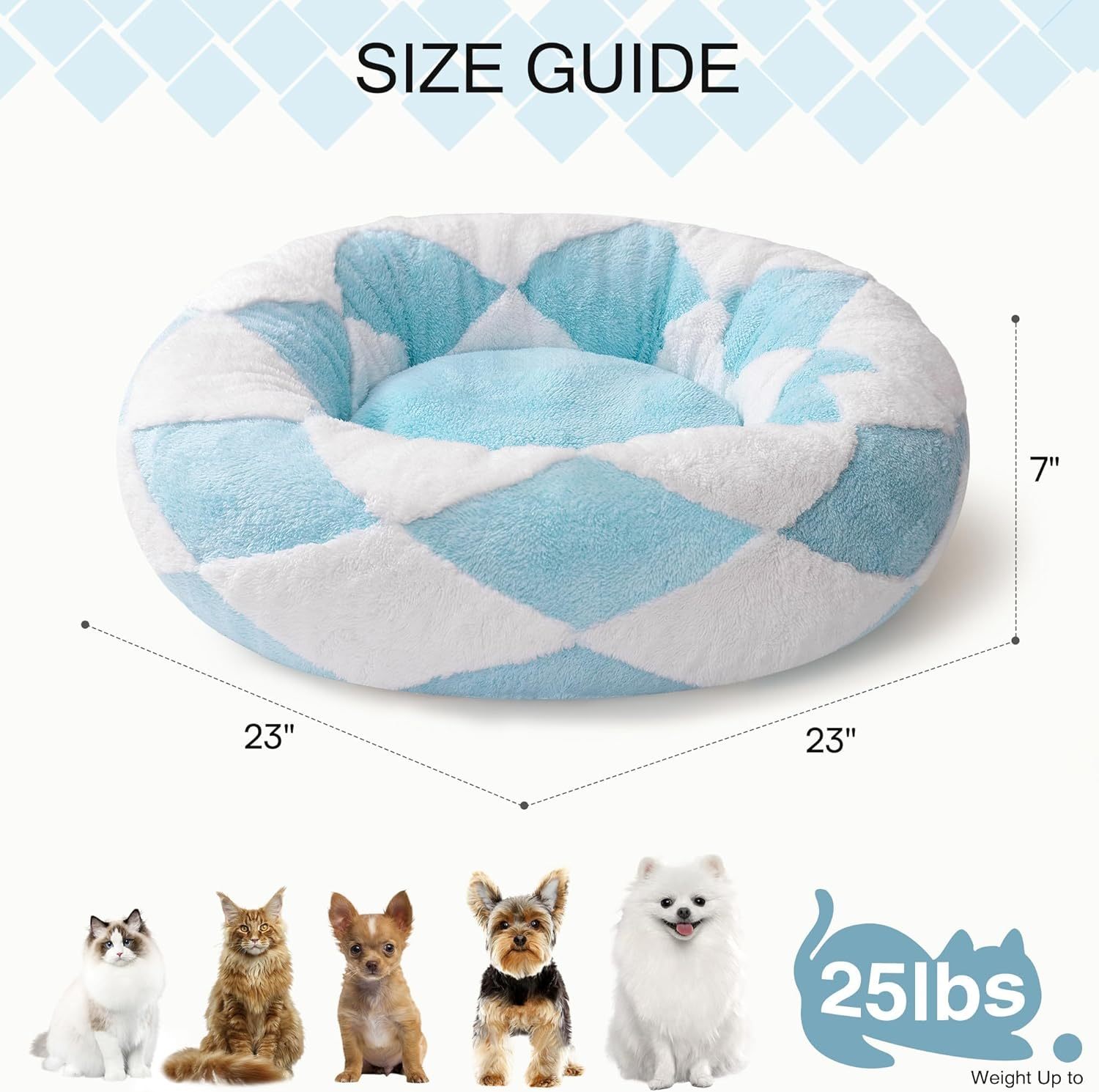 Mewoofun Donut Cat Bed – 23" Round Washable Plush Calming Pet Bed with Jacquard Shaggy Fabric & Non-Slip Bottom