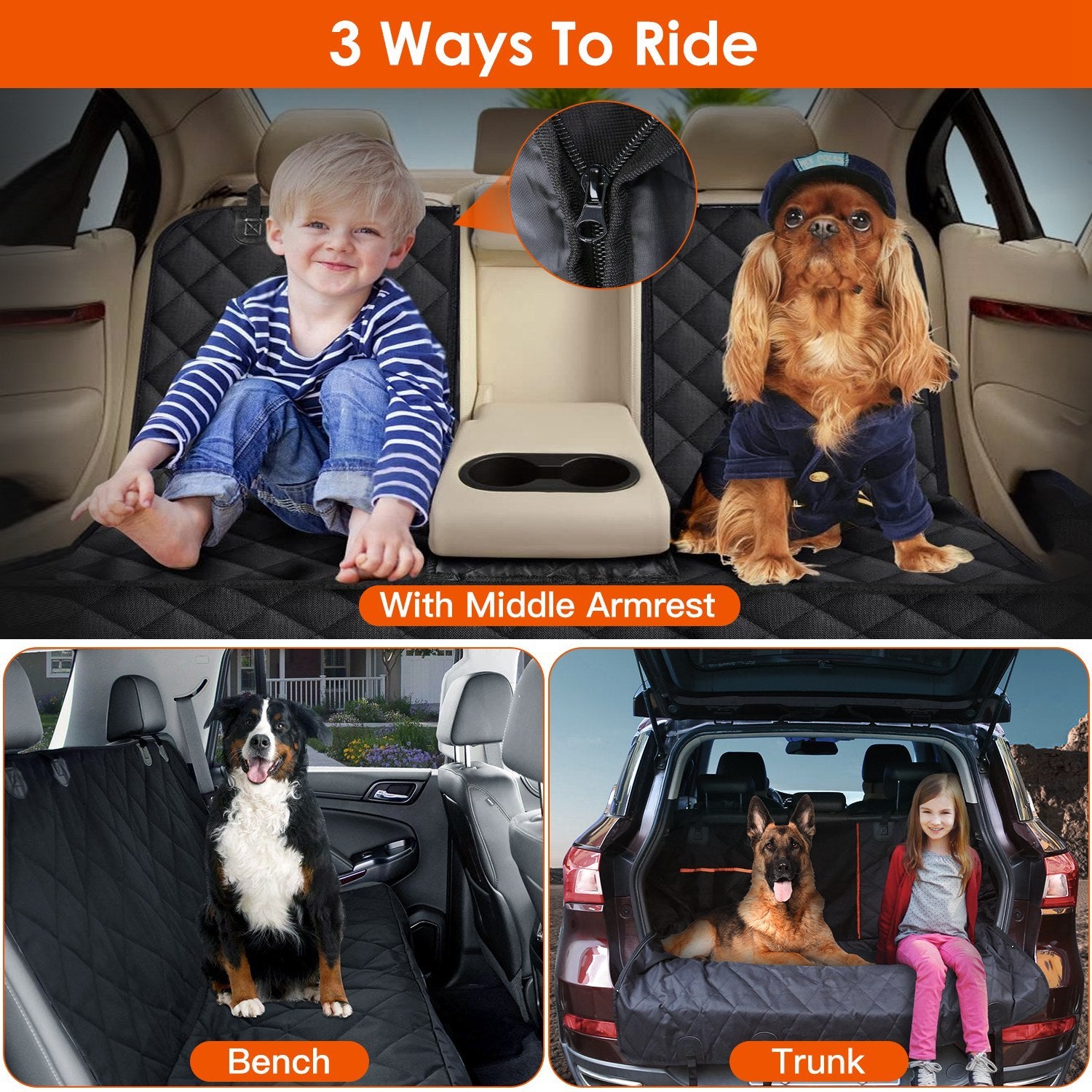 Dog Car Seat Cover – Waterproof & Scratchproof Rear Seat Protector with Dog Seat Belt for Cars, Trucks & SUVs