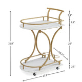 2-Tier Rolling Bar Cart with Wine Rack - Gold Metal & Mirror Serving Trolley