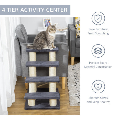 PawHut Cat Tree with 4 Steps – Stair-Shaped Climbing Furniture with Sisal Scratching Posts for Indoor Cats & Small Dogs
