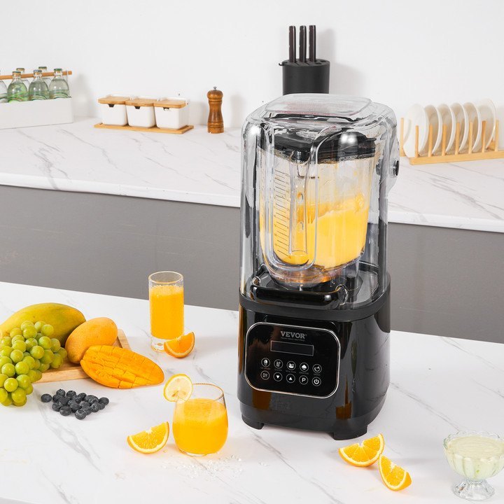 VEVOR Professional Quiet Blender - 1800W Commercial Blender with Sound Shield for Smoothies & Ice Crushing