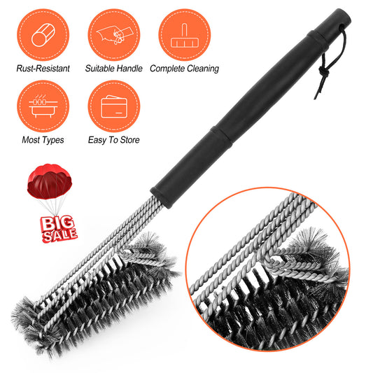BBQ Grill Cleaning Brush – 18" Stainless Steel Bristles with Durable Scraper & Non-Slip Handle