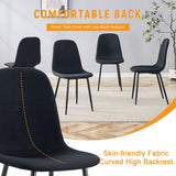 Luxury Simple Chair – Set of 4, Black Linen-Cotton Upholstered with Black Metal Legs