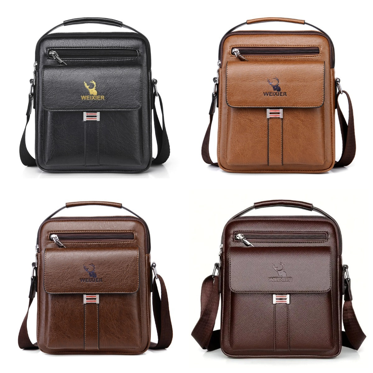 Leather Messenger Crossbody Shoulder Bag for Men – Work, Business & Casual Travel Bag with Adjustable Strap & Metal Zipper