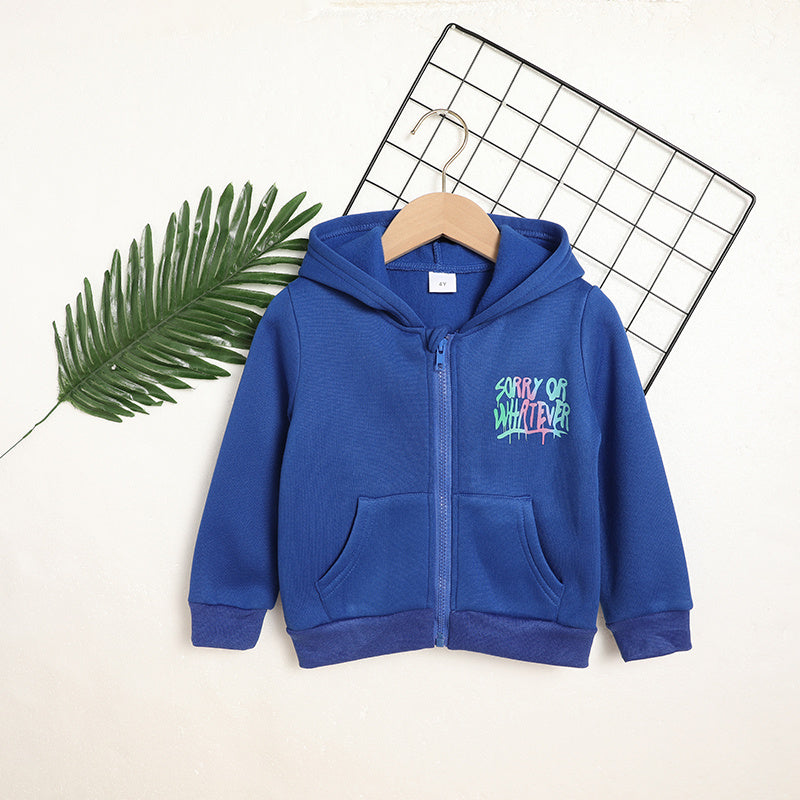 Toddler Girl Zip-Up Hoodie Jacket – “Sorry or Whatever” Letter Print Long Sleeve Sweatshirt, Casual Kids Hooded Jacket