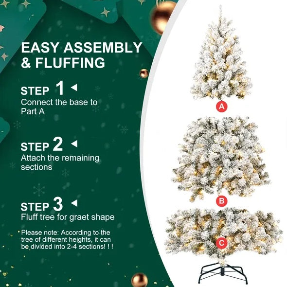 5 Ft Pre-Lit Flocked Artificial Christmas Tree – Fire-Resistant PVC, Hinged Design, Realistic Flocked Tips, Easy Assembly